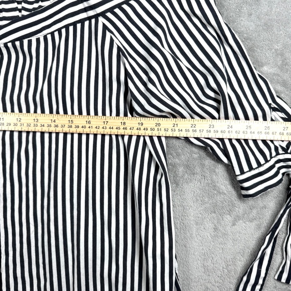Miss Lili 2X Striped Off Shoulder Button Front Blouse Black White Tie Sleeve - Picture 8 of 10